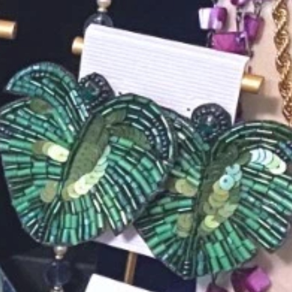 Green Beaded Leaf Earrings